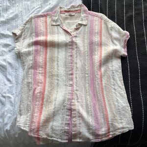 Stripe Linen Button Up Tshirt